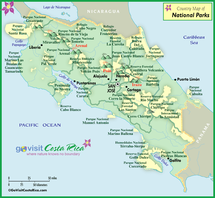 Mapa de Parques Nacionales de Costa Rica