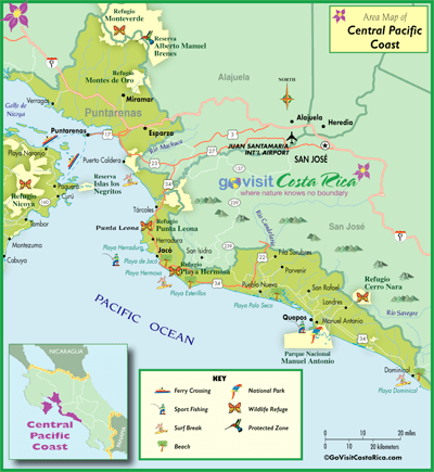 Mapa de la Costa Pacífico Central, Costa - Visit Costa